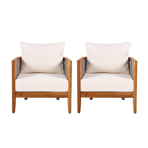 2 Pieces Outdoor Unique Tub Design Armchair with Woven Rope