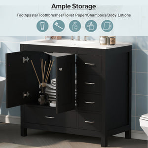 36" Black Bathroom Vanity with Ceramic Sink Combo