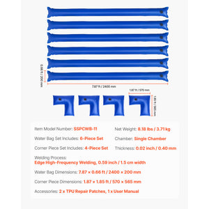 26 Gauge 6-Pack 4ft Single Chamber Pool Cover Water Bags with 4 Corner Water Tubes