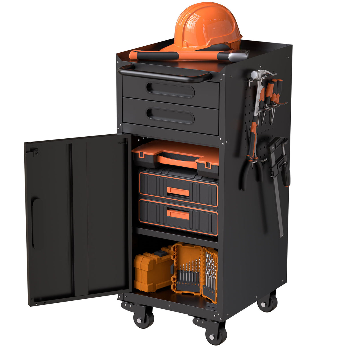 Rolling Tool Cabinet Heavy Duty Garage Storage With Lockable Doors & Drawers