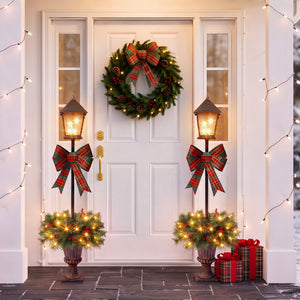 2 Pack Pre-Lit Christmas Lamp Post Decor