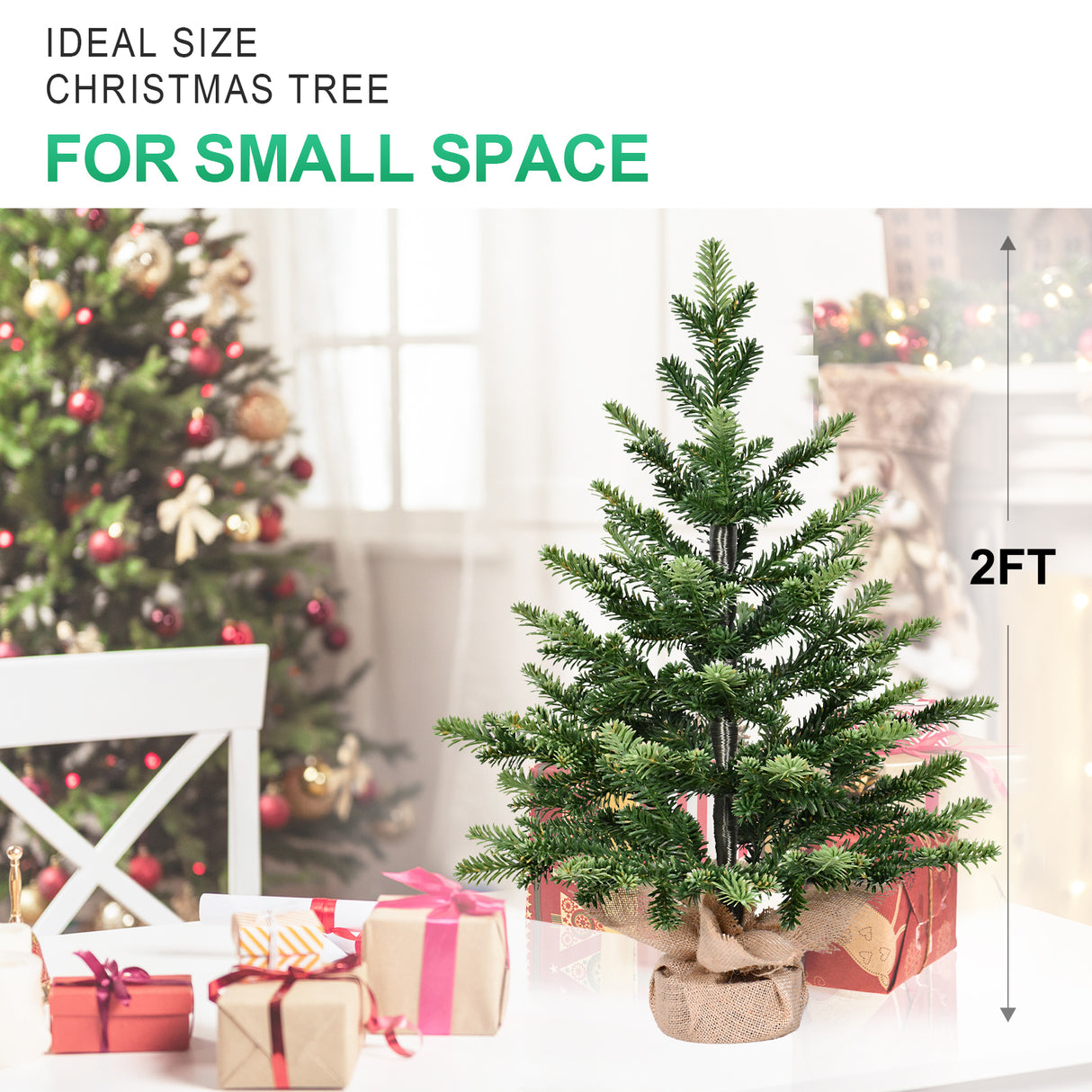 2FT Full PE Tabletop Christmas Tree with 230 Tips, Realistic