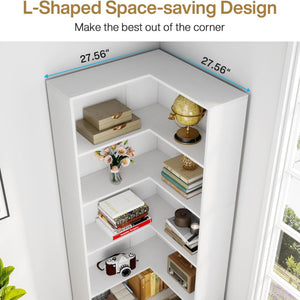 L-Shaped Bookcase, 5 Tier Freestanding Corner Bookshelf