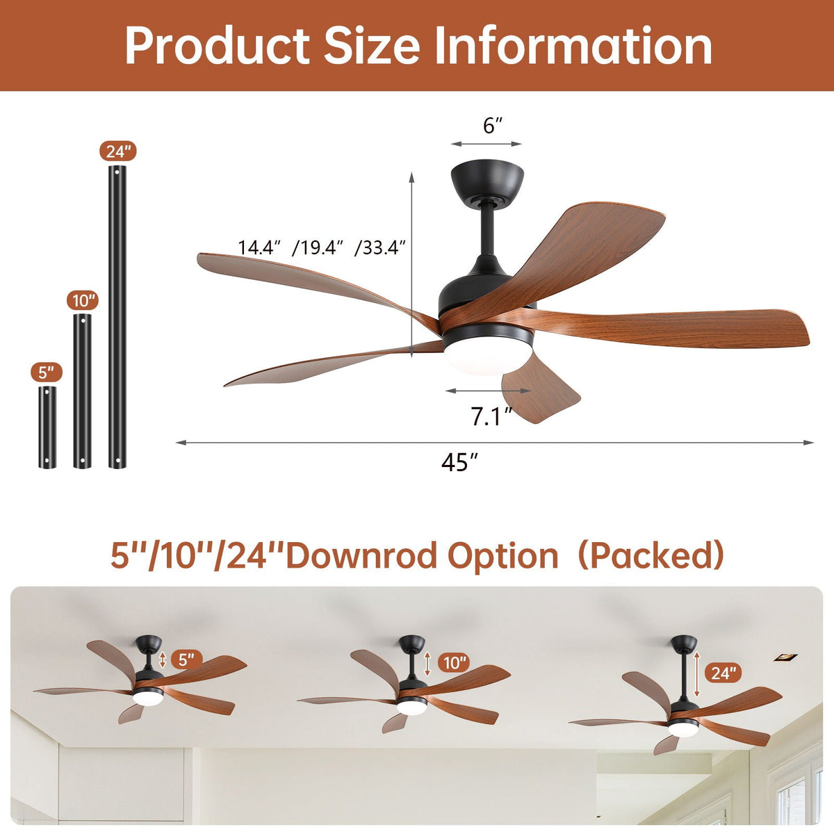 45-Inch Ceiling Fan with DC Motor and Integrated Light - view 8