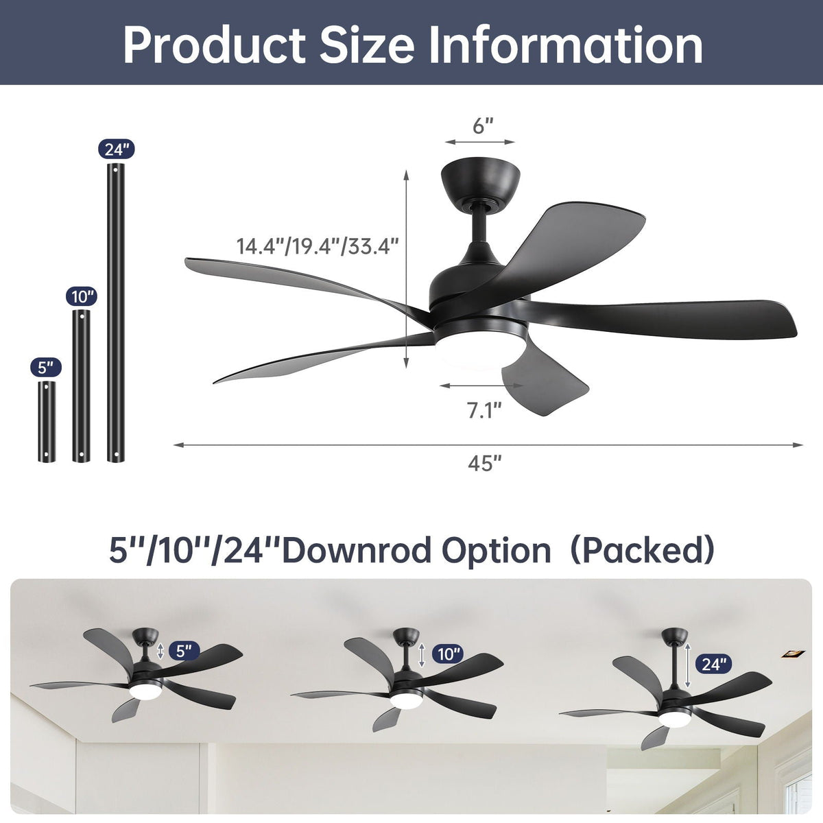45-Inch Ceiling Fan with DC Motor and Integrated Light