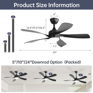 45-Inch Ceiling Fan with DC Motor and Integrated Light