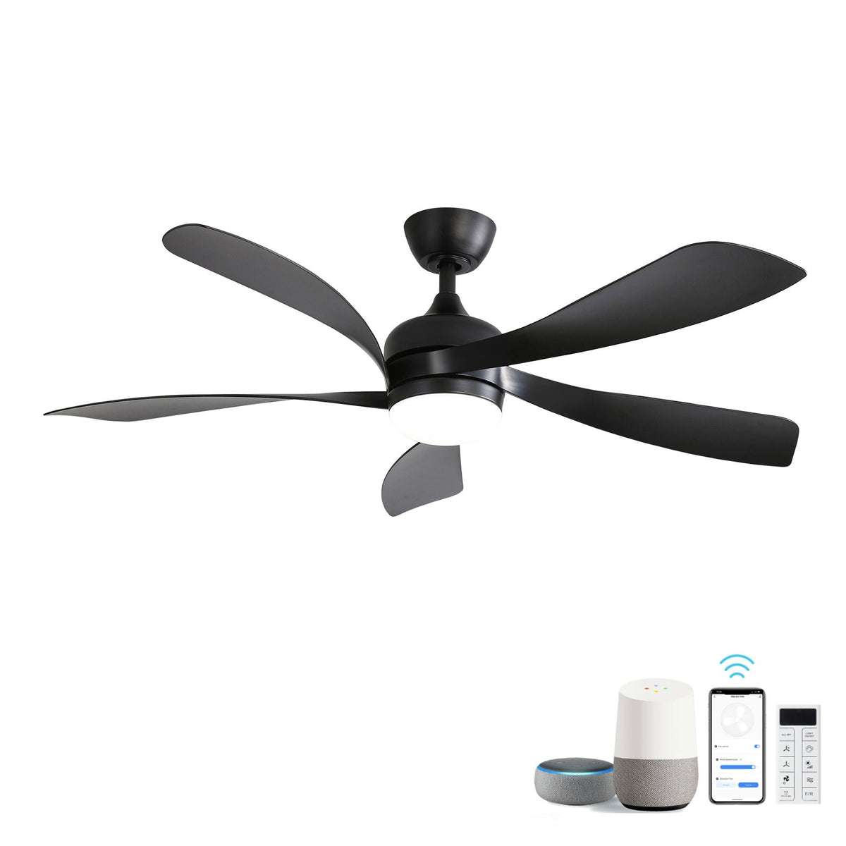45-Inch Ceiling Fan with DC Motor and Integrated Light in Black