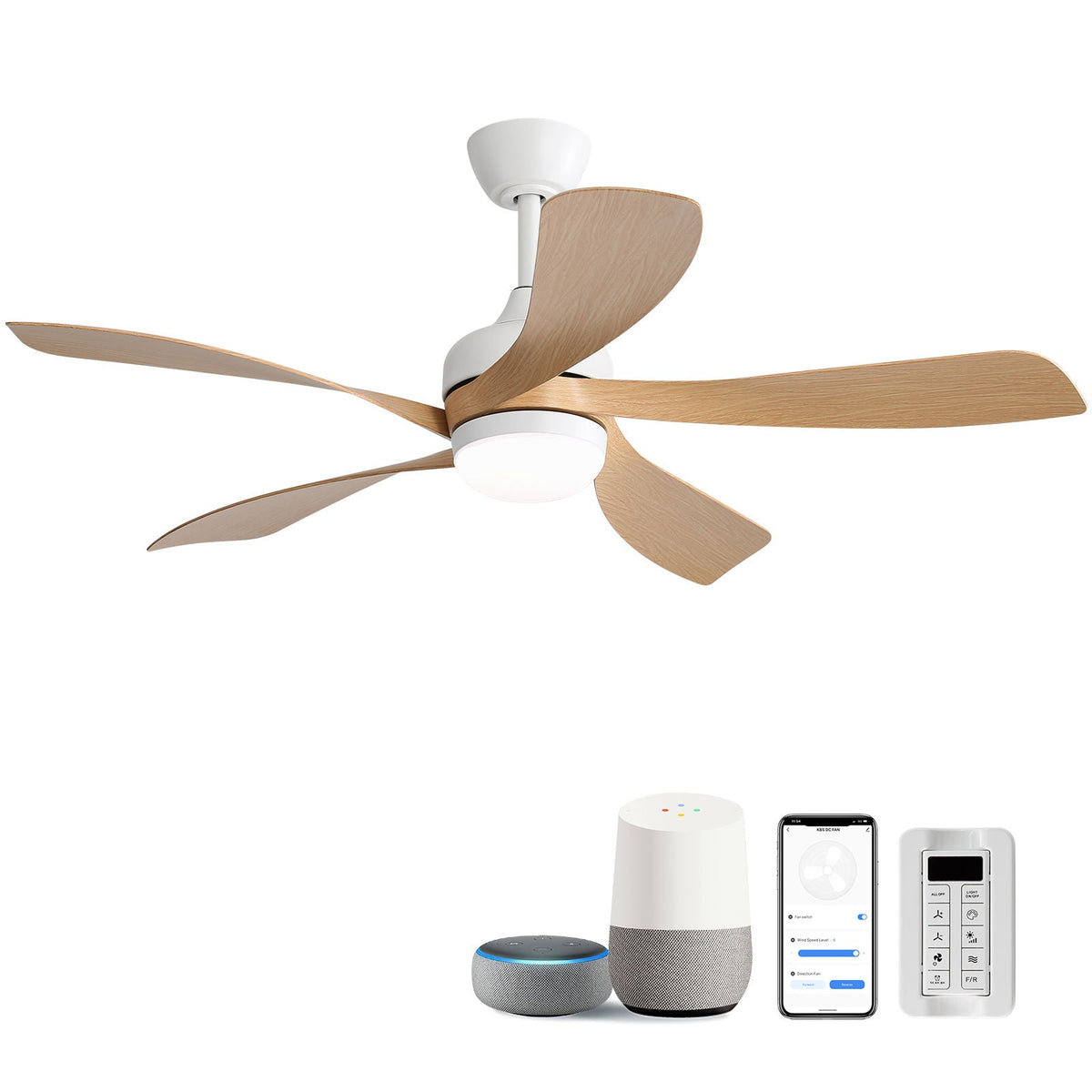 45-Inch Ceiling Fan with DC Motor and Integrated Light in Light Brown