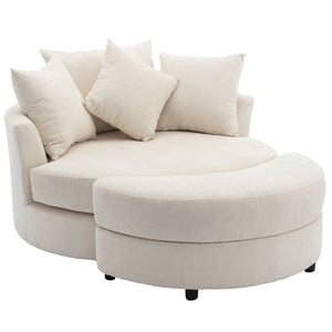 360° Swivel Accent Barrel Chair With Storage Ottoman & 4 Pillows, Modern Leisure Chair Round Accent For Living Room