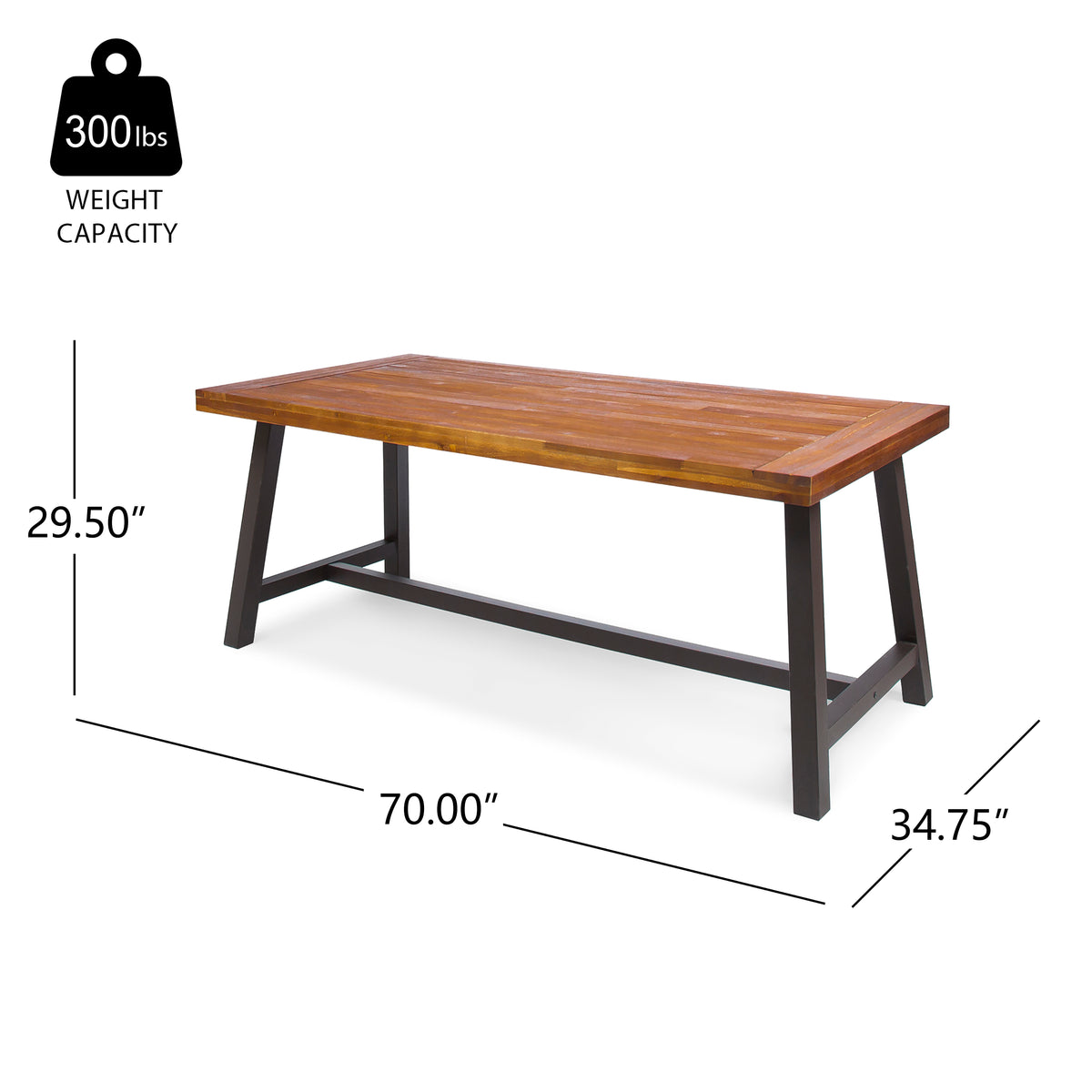 Carlie Outdoor Sandblast Finished Dining Table with Rustic Metal Legs