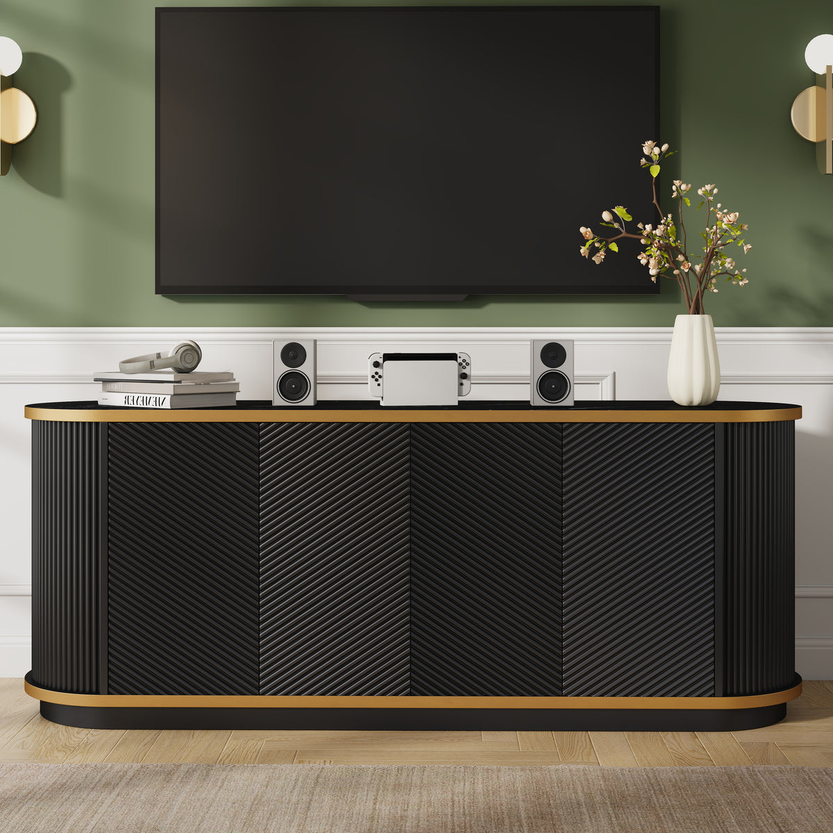 63" Diagonal Fluted Sideboard Cabinet with Storage