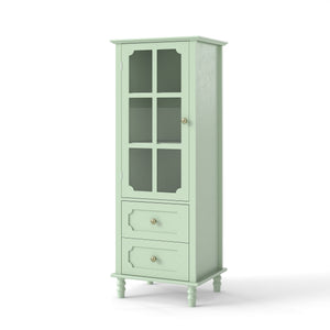 Minimalism Buffet Cabinet With Glass Doors And Double Drawer