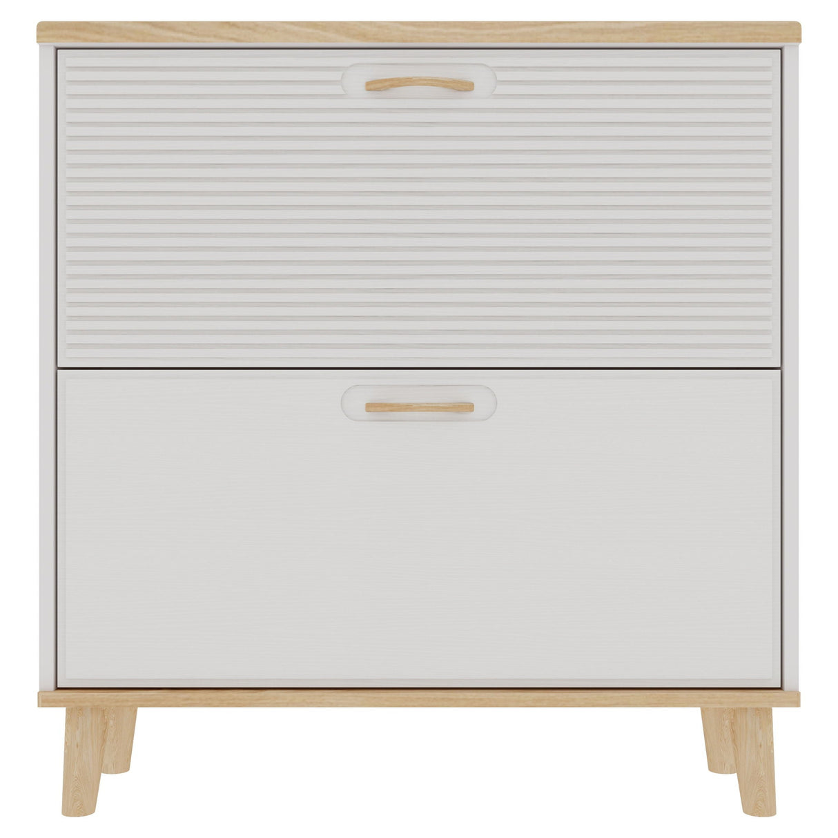Narrow Entryway Shoe Storage Cabinet With 2 Flip Drawers Legs - Natural / White