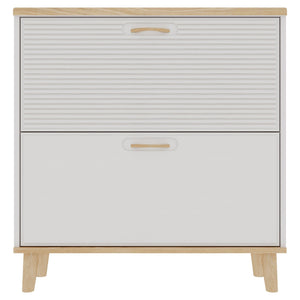 Narrow Entryway Shoe Storage Cabinet With 2 Flip Drawers Legs - Natural / White