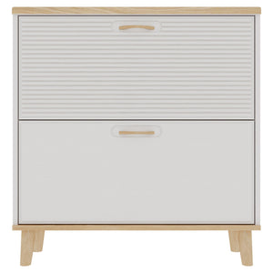 Narrow - Entryway Shoe Storage Cabinet With 2 Flip Drawers Legs - Natural / White