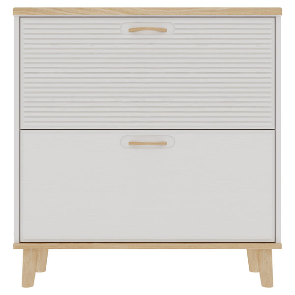 Narrow - Entryway Shoe Storage Cabinet With 2 Flip Drawers Legs - Natural / White