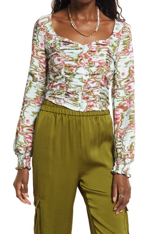 Ruched Crop Top in Blue Green Ripple - XSmall