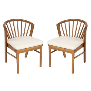 Outdoor Dining Chairs Set of 2, Acacia Wood Patio Chairs with Cushions
