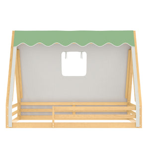Full Size House Floor Bed with Tent and Light