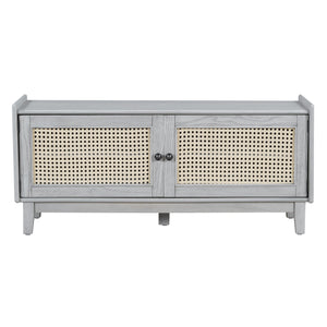 TREXM Boho Rattan Entryway Bench with Storage