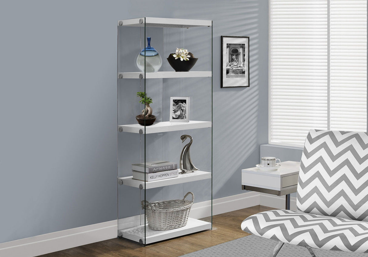 Bookshelf, Bookcase, Etagere, 5 Tier, Glossy Clear Tempered Glass - White - Best Buy Furniture