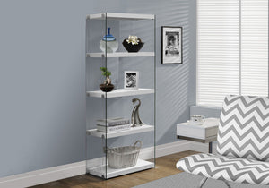 Bookshelf, Bookcase, Etagere, 5 Tier, Glossy Clear Tempered Glass - White - Best Buy Furniture