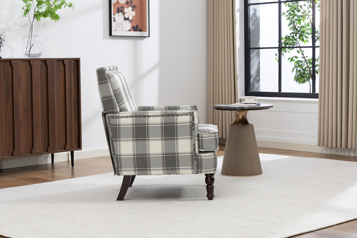 Upholstered Accent Chair, Vintage Armchair with Solid Wood Legs