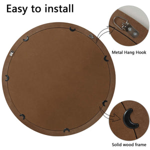 Round Decorative Wall Mirror with Woven Rattan-Textured Frame
