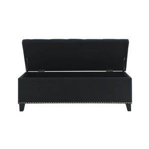 Button-Tufted Storage Ottoman With Safety Close Hinge