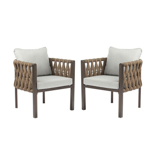 2 Pieces Outdoor Metal Patio Club Chair, Patio Furniture Arm Chair With Cushion, Modern Outdoor Furniture Deep Seating For Porch, Garden, Backyard, Balcony - Brown / Light Gray - Best Buy Furniture
