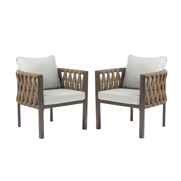 2 Pieces Outdoor Metal Patio Club Chair, Patio Furniture Arm Chair With Cushion, Modern Outdoor Furniture Deep Seating For Porch, Garden, Backyard, Balcony - Brown / Light Gray - Best Buy Furniture