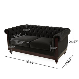 Chesterfield Velvet Loveseat Sofa, 2 Person Rolled Arm Upholstered Couch - Best Buy Furniture