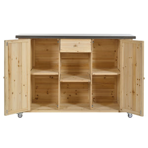 Outdoor Kitchen Island With Stainless Steel Top, Ample Storage Space, Towel And Spice Racks And A Bottle Opener