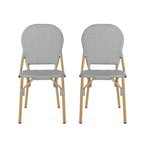 Outdoor Rattan And Aluminum Armless French Bistro Chairs (Set of 2) - Dark Gray