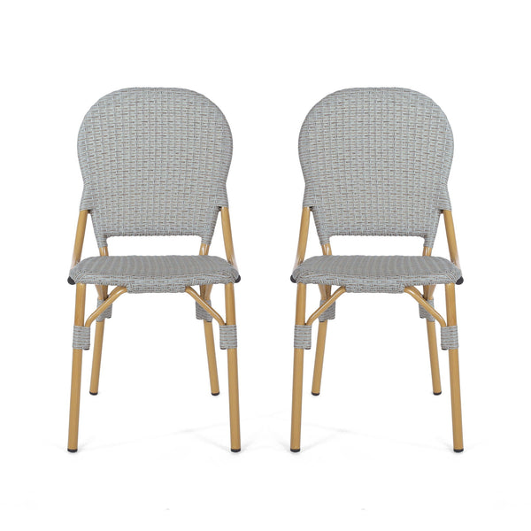 Outdoor Rattan And Aluminum Armless French Bistro Chairs (Set of 2) - Dark Gray