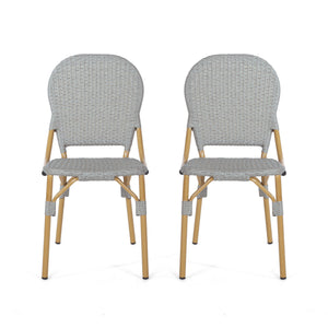 Outdoor Rattan And Aluminum Armless French Bistro Chairs (Set of 2) - Dark Gray