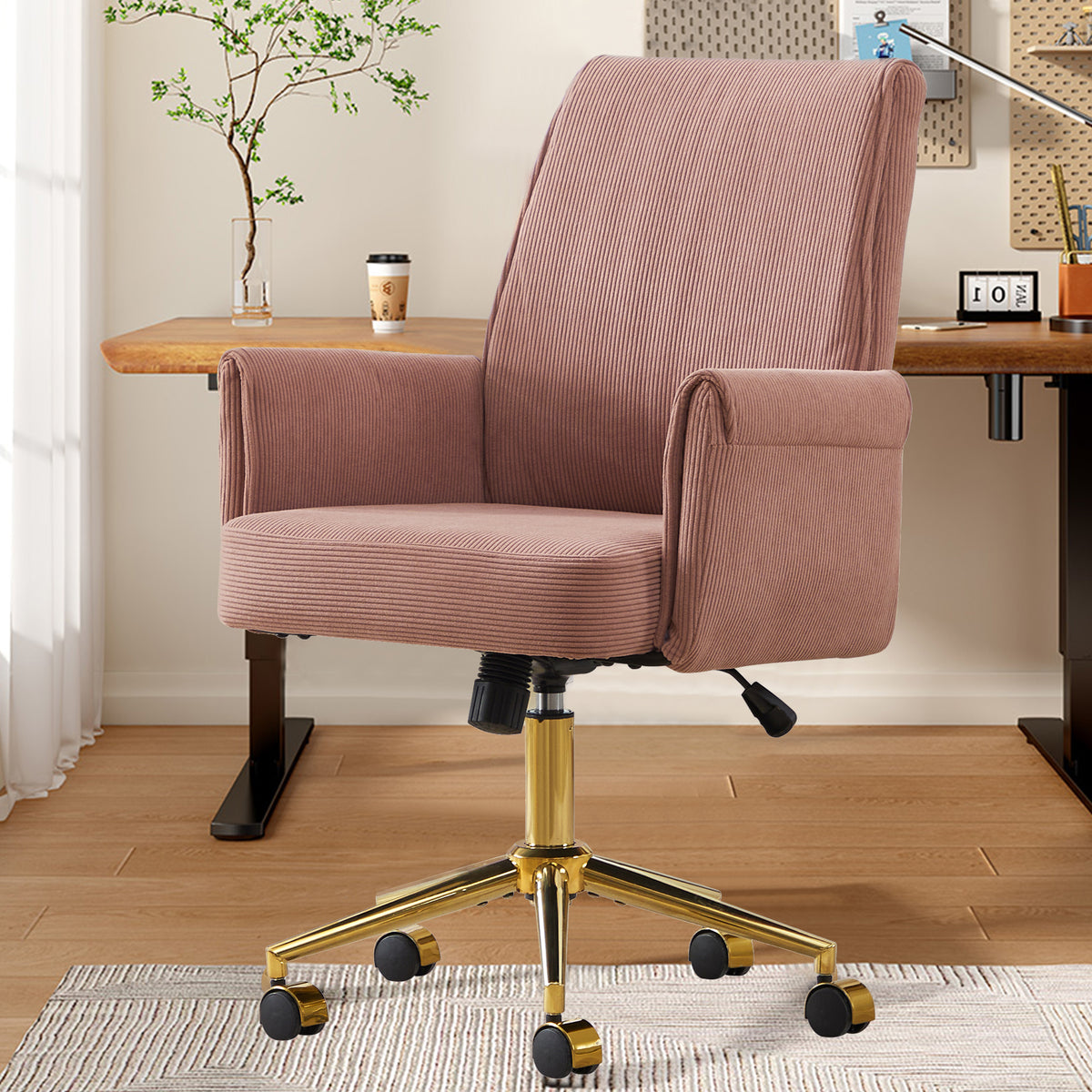 Mid-Back Liftable Office Chair in Light Pink