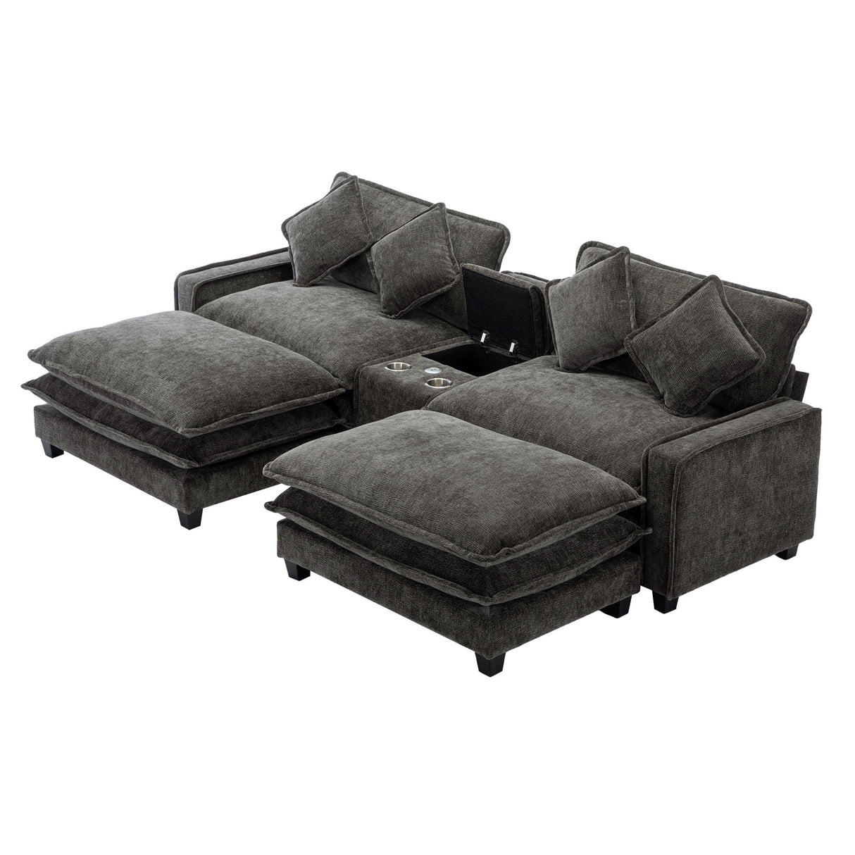 Modern Sectional Sofa With Removable Ottomans, USB Ports