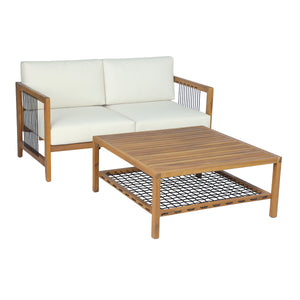 2-Piece Acacia Wood Outdoor Loveseat with Coffee Table
