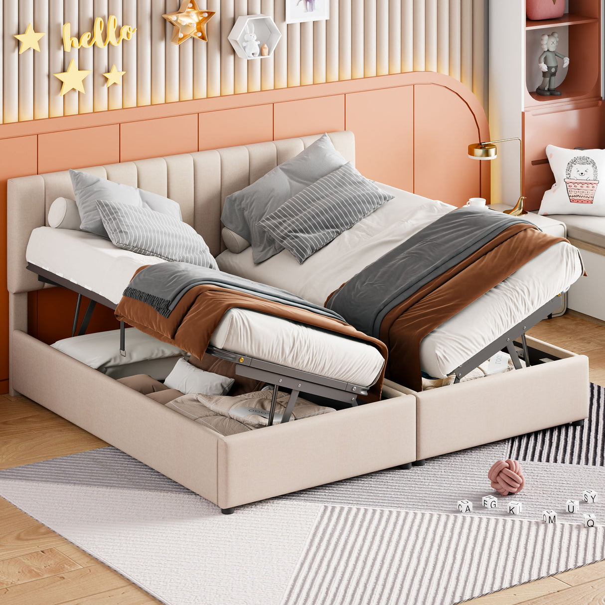Upholstered Platform Bed With A Hydraulic Storage System