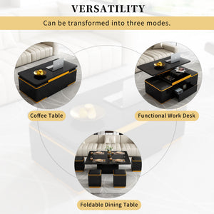 Lift Top Coffee Table With 4 Storage Stools