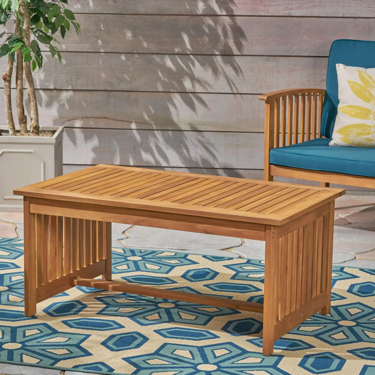 Acacia Wood Rectangular Patio Coffee Table For Outside - Best Buy Furniture