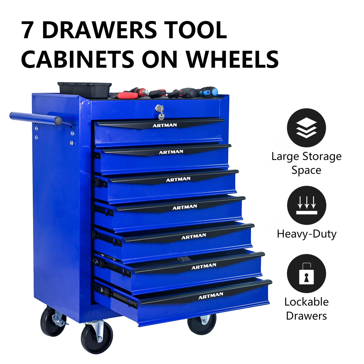 Rolling Metal Tool Chest with 7 Drawers
