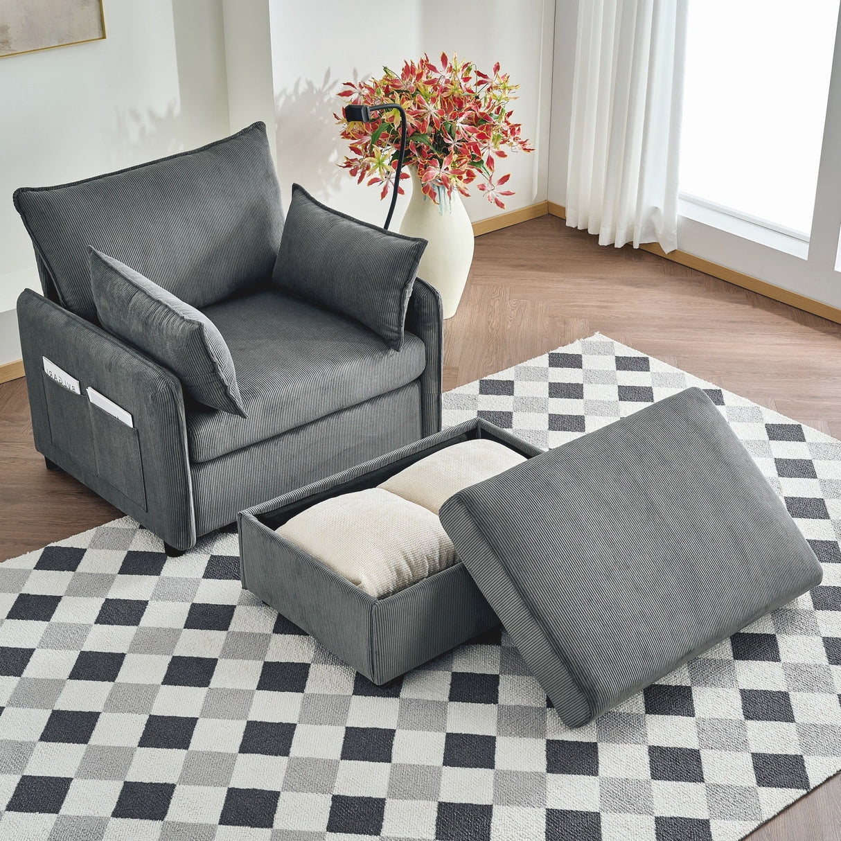 Comfy Oversized Chaise Lounge Chair With Ottoman And Storage