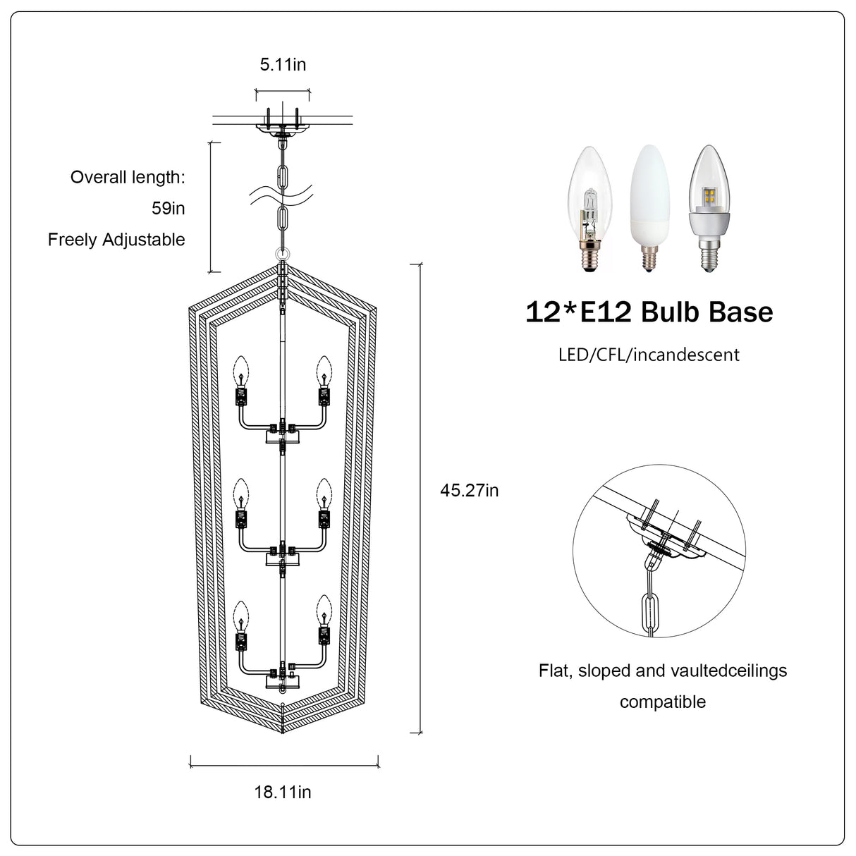 12-Light Farmhouse Kitchen Chandeliers, Matte