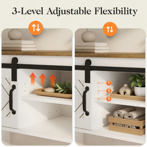 Entryway Table With Sliding Barn Door Storage - White / Oak