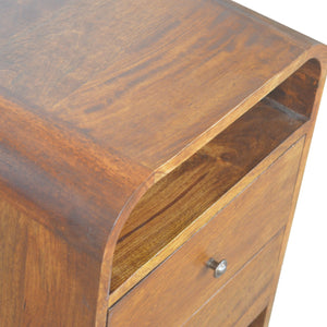 Solid Wood Chestnut Curve 2-Drawer Nightstand, 2 Open Slots