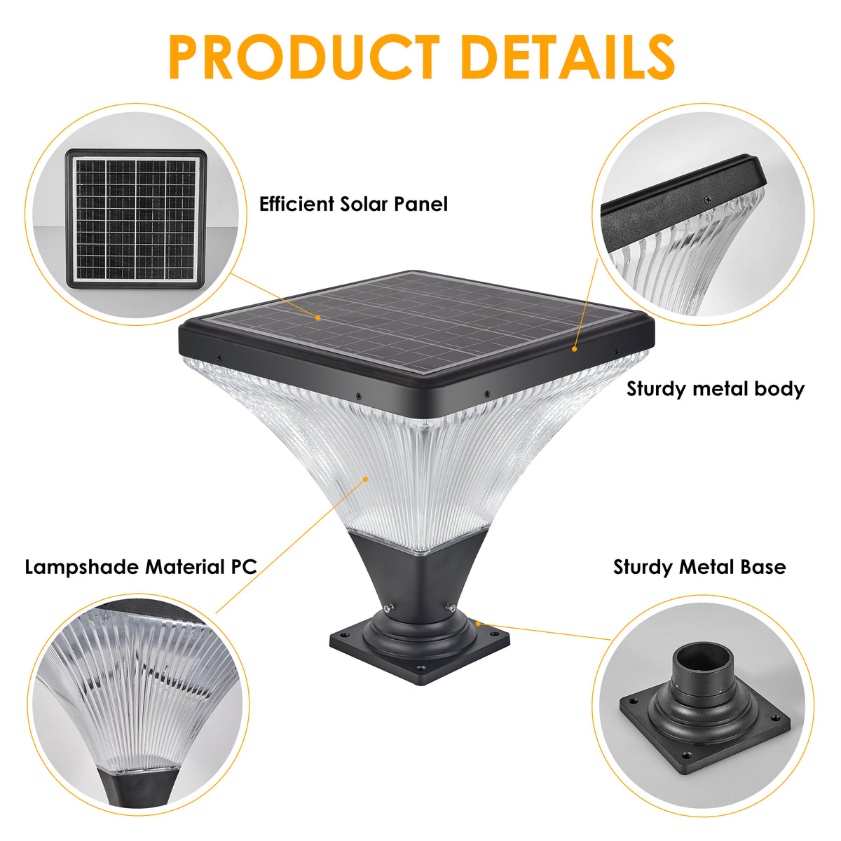 15" Black Outdoor Post Light - LED with Remote Control