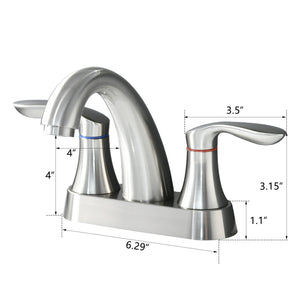 Two Handle 4 Inch Centerset Bathroom Sink Faucet with Pop-Up Drain, Brushed Nickel