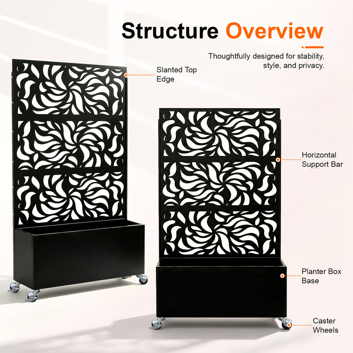 70.87" H × 46.06" W Leaf Pattern Privacy Screen with Planter Box